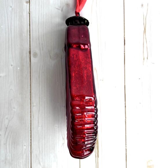 Vintage Kugel Midwest Red Mercury Glass Christmas Ornament Tear Drop Ribbed - Picture 8 of 9